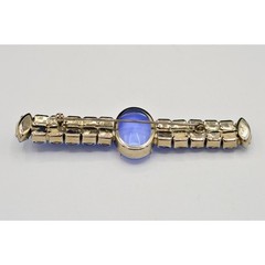 Vintage Cabochon Crystal Pin Brooch Prong Rhinestone Blue Bar Chunky 1980s BinV