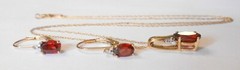 2.50ctw Garnet & Diamond 10K Yellow Gold Matching Earrings Pendant Necklace