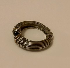 Vintage Silver Tone & Gold Tone Bracelet Black Onyx Striped Hinged Cuff