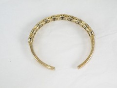 Vintage Sterling Silver 925 Gold on Natural Black Spinel Hinged Bracelet 7.5″