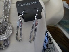 CALVIN KLEIN SILVER TONE SET MESH CHAIN STATEMENT EARRING NECKLACE #5/23=T