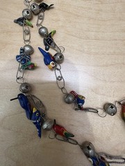 Vtg Mexican 2 Strand Wedding Chain 30” Silver Ball Hand Painted Bird Necklace