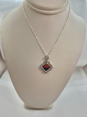 Vintage Rainbow Color Faceted Square Sterling 925 Diamond Shape Pendant Necklace
