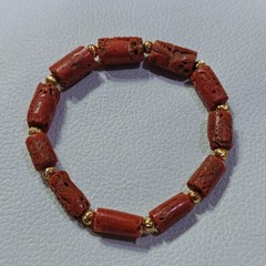Italian Red Coral Brass Beads Bracelet Natural Coral Gemstone Handmade Bracelet