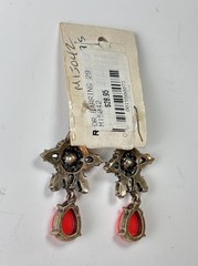 Red Teardrop Chandelier Earrings Crystal Rhinestone Gold Tone-Statement Earrings