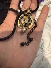 Chico’s Vintage Gold-Tone Mosaic Geometric Pendant Necklace on Black Cord