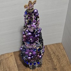 Handmade Jeweled Christmas Tree 16″ Vintage Style Rhinestones Pearl Purple Blue