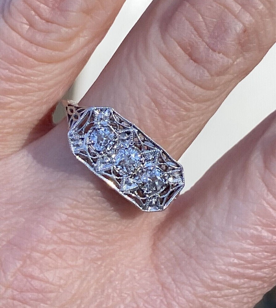 East West Stack Art Deco Ring 2.0 Ct Lab Created Diamond 14k White Gold Plated