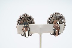 Vintage Clip On Earrings Silver Tone Molded Stone