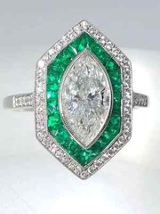 Art Deco Vintage Style Marquise Lab Created Diamond Emerald Wedding Silver Ring