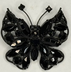 Vintage Butterfly Brooch Signed Regency Jet Black Rhinestone Pin
