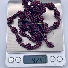 Vintage Almandine Garnet Beaded Necklace & Earrings Set 30” Long Cluster 424ct