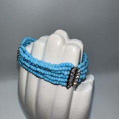 Ross-Simons Blue Bead w/Marquise 6-Strand 925 Silver Necklace 17 & Bracelet 7.25