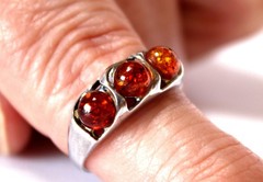 Baltic Vintage Genuine Cognac Color Amber Ring 925 Silver Made in Poland #102