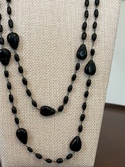Vintage Jet Black Glass Necklace Long Strand Opera Flapper Goth 48″