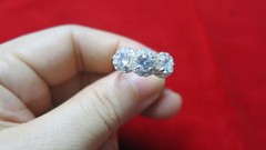 Round Cut Three-Stone Engagement Ring Micron Gold Plated Adjustable Size 7 New