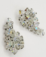 Cluster Climber AB Crystal Sparkly Elegance Silver Tone Vintage Clip on Earrings