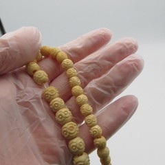 Vintage Hand Carved Celluloid Cream Tone Bead Necklace 26 in Long