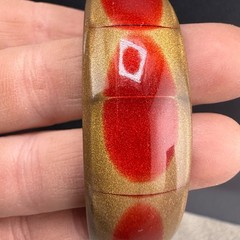 Vintage Bangle Bracelet Red Enamel Brass Tone 8.5”