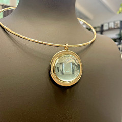 Vintage Flares Jewelry Gold Toned Snake Choker w/Light Blue Dome Crystal Pendant