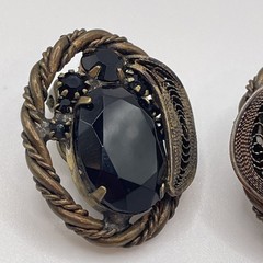 Earrings Vintage Ornate Black Glass Metal Onyx Style Jewelry Clip On
