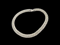 Infinity Link Curb Basketweave Chain Collar Necklace Silver Tone Metal