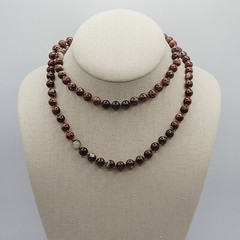 Jasper Stone Varied Brown Hues Hand Knotted Beaded Over the Head Necklace 30 In