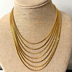 Vtg Nolan Miller Necklace Liquid Multi-Strand Necklace Rhinestone Buckle Gold