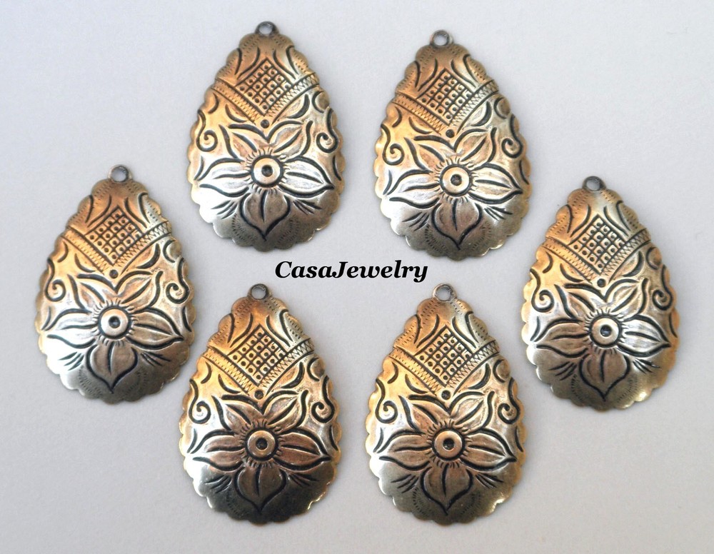 #3515 LARGE ANTIQUED GOLD PENDANT/ER TEARDROP W/TOP HANG HOLE – 6 Pc Lot