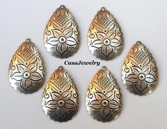 #3515 LARGE ANTIQUED GOLD PENDANT/ER TEARDROP W/TOP HANG HOLE – 6 Pc Lot
