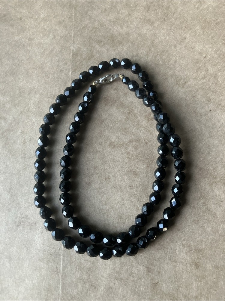 Vintage faceted Jet Black glass bead necklace