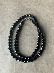 Vintage faceted Jet Black glass bead necklace