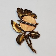 Copper Metal Blue Flower Pin Blue Rhinestone 2.25 inch Estate Vintage 1950s