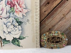 Lot Of 2 VTG 1948 Mother’s Day Card And Vintage “Mother” Brooch Pin Rhinestone