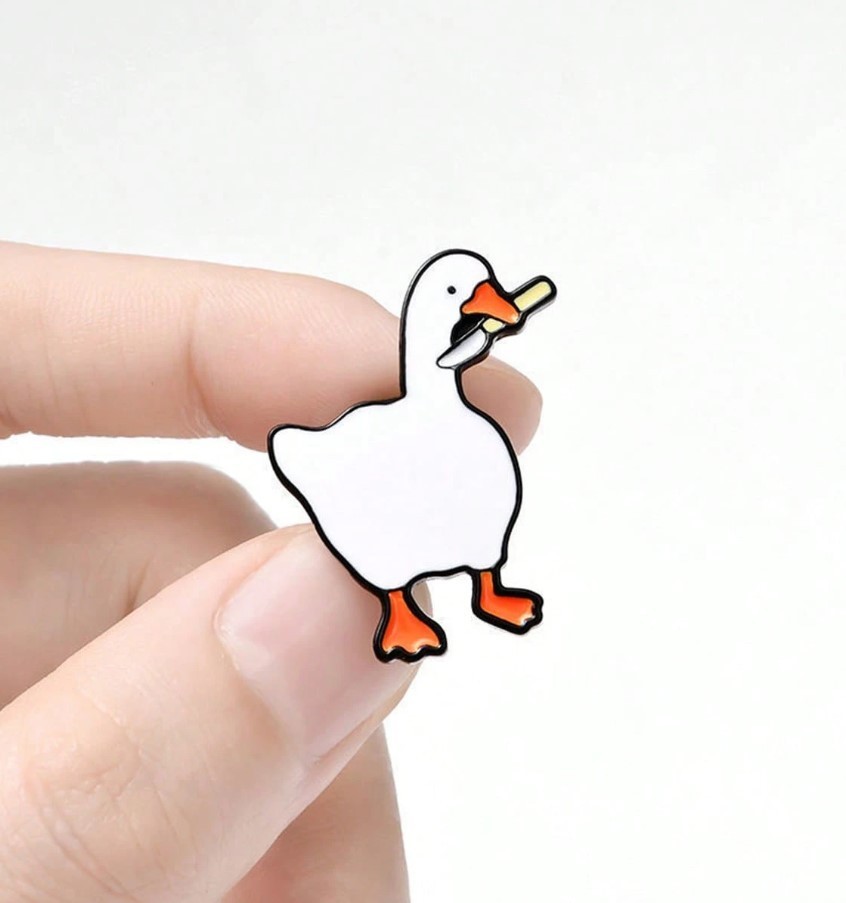 Funny Cartoon Duck With Knife Metal Brooch Pin Backpack Purses Clothing Lapel