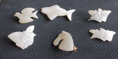 Vintage Carved Mother of Pearl Animal Pins Lot – Birds Fish Horse Brooches