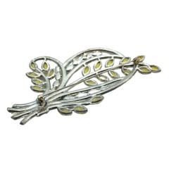 Rhinestone Brooch Floral Spray Yellow Clear Stones Flower Pin Pot Metal Vintage