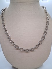 Pure .999 SILVER Vintage Bird USA Braided Oval Rolo Link Chain Necklace 18”