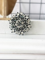Vintage AB Rhinestone Brooch Pin Pendant Japanned Flower Cluster