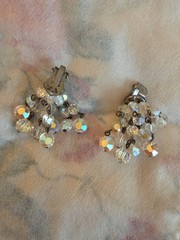 Vintage Faceted Crystal Aurora Borealis Necklace, Clip Earrings, Bracelets