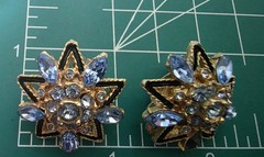 2 Pc Set 10 Point Star Vintage Rhinestone Brooch And Matching Clip Earrings