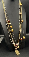 Estate Jewelry Lot Of 3 Necklaces Ethnic Beaded Gold Tone Chain Casual Corner