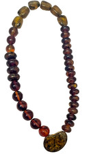 🔥 925 Silver 18K Gold Genuine Amber Necklace Pendant Butterscotch Cognac 68g