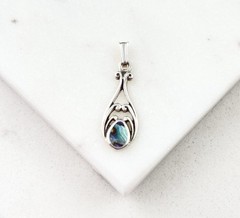 Vintage 925 Sterling Silver Blue Abalone Repousse Teardrop Minimal Pendant