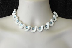 Vtg Trifari Choker Necklace white blue silver tone Santa Anita signed BB19