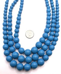 Chunky Turquoise Blue Bead Necklace 3 Strand Graduated Statement 19 – 21 in