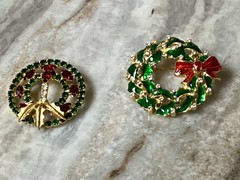 VTG 2 Enameled & Jeweled Christmas Brooches-No Brand