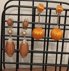 Lot Of 2-Vintage Dangle Drop Orange Clip on Earrings Stamped Japan