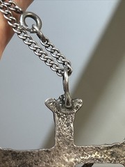 55. Old Rare 925 Sterling Cross Pendant Curb link Chain Necklace 24″, 28.2g
