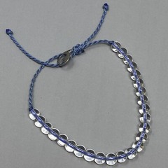 Glass Bead Bracelet Round Blue Cord Adjustable 6mm Smooth Finish Stackable Slide